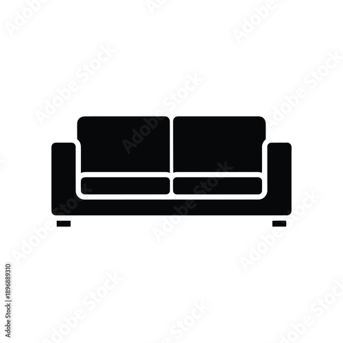 A minimalist black and white illustration of a two-seater couch, perfect for interior design concepts and home decor