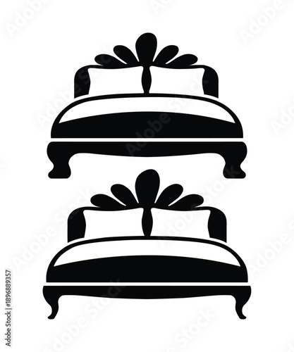 Hotel Bed Icon Black And White Vector.