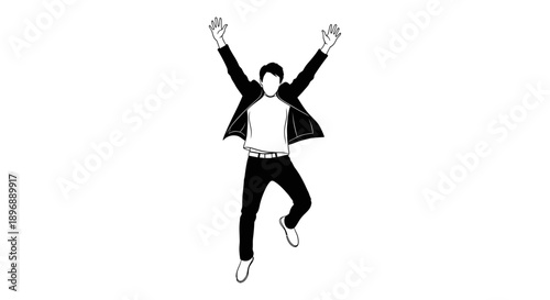 minimalist illustration of a person jumping with arms raised symbolizing joy success and freedom ideal for achievement and motivation.