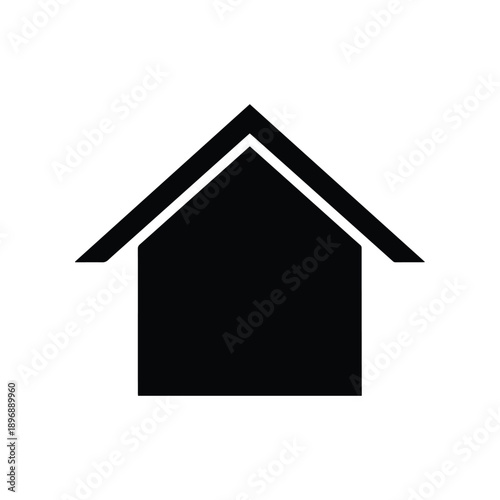 Minimalist black silhouette icon of a house, representing home, property, real estate, dwelling, or a fundamental architectural structure, ideal for web design and user interfaces