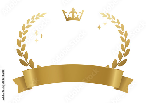 金色の王冠と月桂冠の表彰フレーム リボン付き ゴールド素材