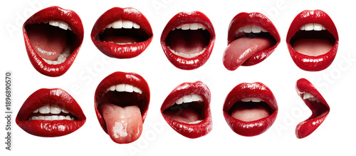 Quirky red lips and mouths collection featuring shouting and expressive facial elements