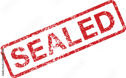 A red grunge rubber stamp with the word SEALED diagonally placed on a clean white background