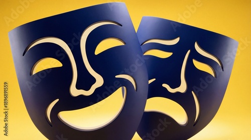 Tragedy and Comedy Masks on a Bright Yellow Background