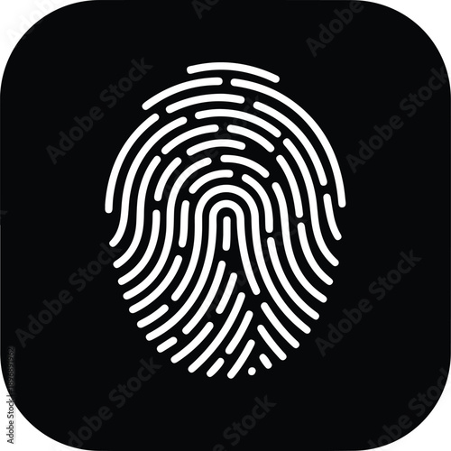 Biometric Fingerprint Scan Icon - Digital Security and Identity Verification Concept on Black Background