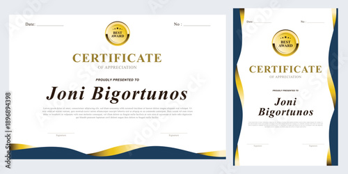 award template design, achievement, championship modern theme blue and gold color pattern luxury