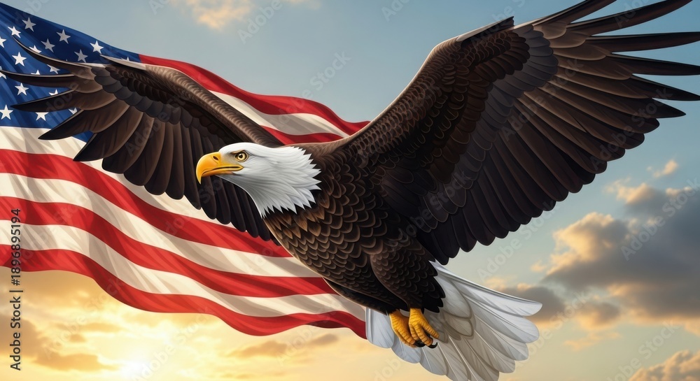 Obraz premium Memorial day tribute american eagle soaring with usa flag