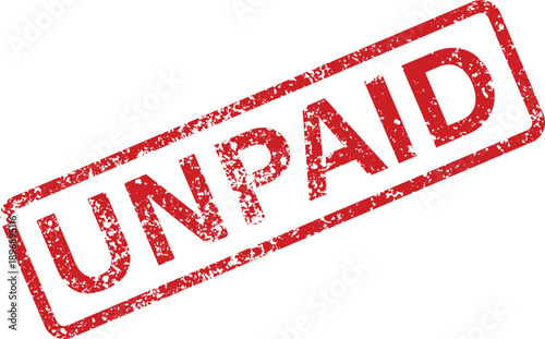 Red rectangular stamp displaying the word UNPAID in a distressed textured font on a white background