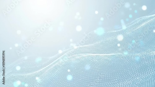 Modern Digital Landscape of White Particles, Light Blue Bokeh, Abstract Background
