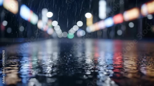 Wallpaper Mural Rainy Night City Street with Blurred Lights and Reflections. Torontodigital.ca