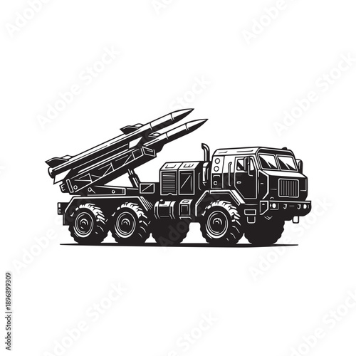 Military Mobile Surface-to-Air Missile Launcher Truck System Vector Silhouette
