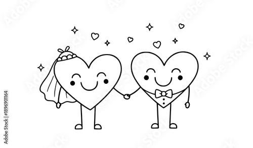 Minimalist happy hearts couple vector illustration for wedding and family love doodle