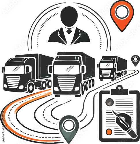 Logistics And Delivery Truck Route Illustration trucks