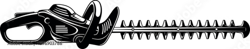 Black and White Hedge Trimmer Vector Illustration for Professional Landscaping Garden Maintenance Tool Graphic Design and Backyard Shrub Pruning Equipment Isolated on White Background