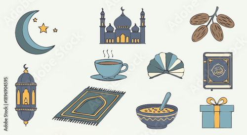 Islamic Ramadan Icons Set Collection.