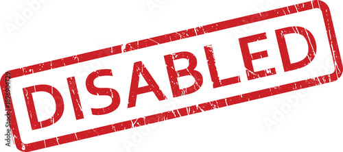 A clear red rubber stamp displaying the word DISABLED in bold capital letters against a crisp, isolated white background