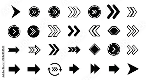 Collection of diverse vector arrow and navigation icons, buttons, and symbols for design