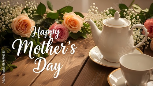 Happy mother's day celebration with roses and tea