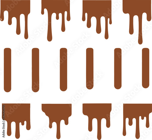 Brown paint drips and rectangles on white background
