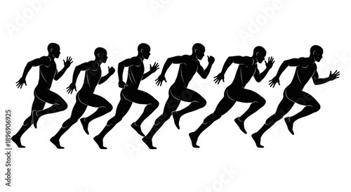 dynamic sequence of male runners in silhouette illustrating athletic motion speed and human progress for sports and fitness concepts.
