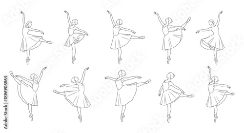 minimalist vector outline illustration of graceful female ballet dancers in elegant poses ideal for artistic performance and dance-related design concepts