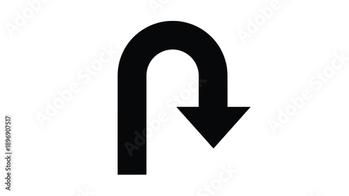 Simple black u turn arrow symbol on a plain white background