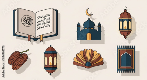 Islamic Symbols Collection Ramadan Kareem Eid Mubarak Celebration.