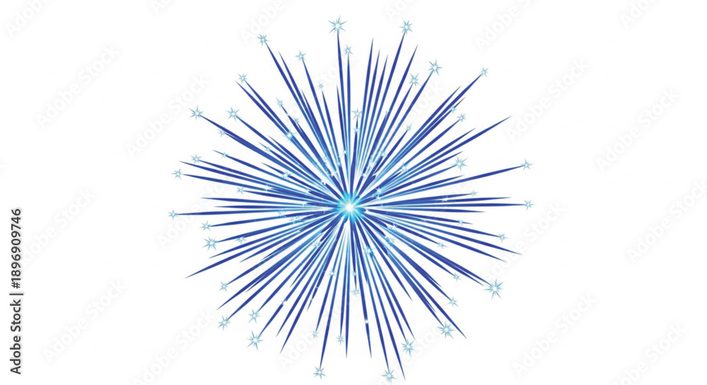 Fototapeta premium Blue Firework Burst with Sparkles on White Background, Festive Celebration Design