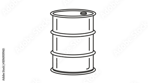 Minimalist black and white outline illustration of a standard industrial metal barrel used for storing oil or chemicals.