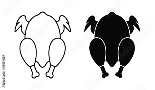 Vector illustration of a pair of black and white chicken buttocks with tail feathers