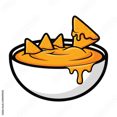 Bowl of Cheese Nacho Dip Cartoon Illustration.