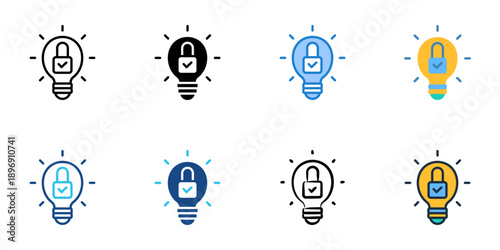 Intellectual Property Protection icons set multiple style collection. Editable stroke 
