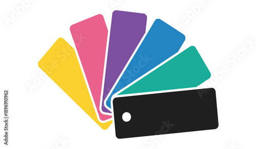 Color swatches in various hues on a for design and artistic purposes with a black sample