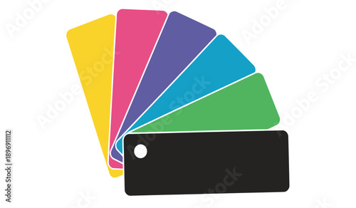 Color swatches in various hues on a for design and artistic purposes with a black label