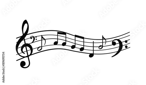 A musical staff with notes and rests on a, representing music notation and composition