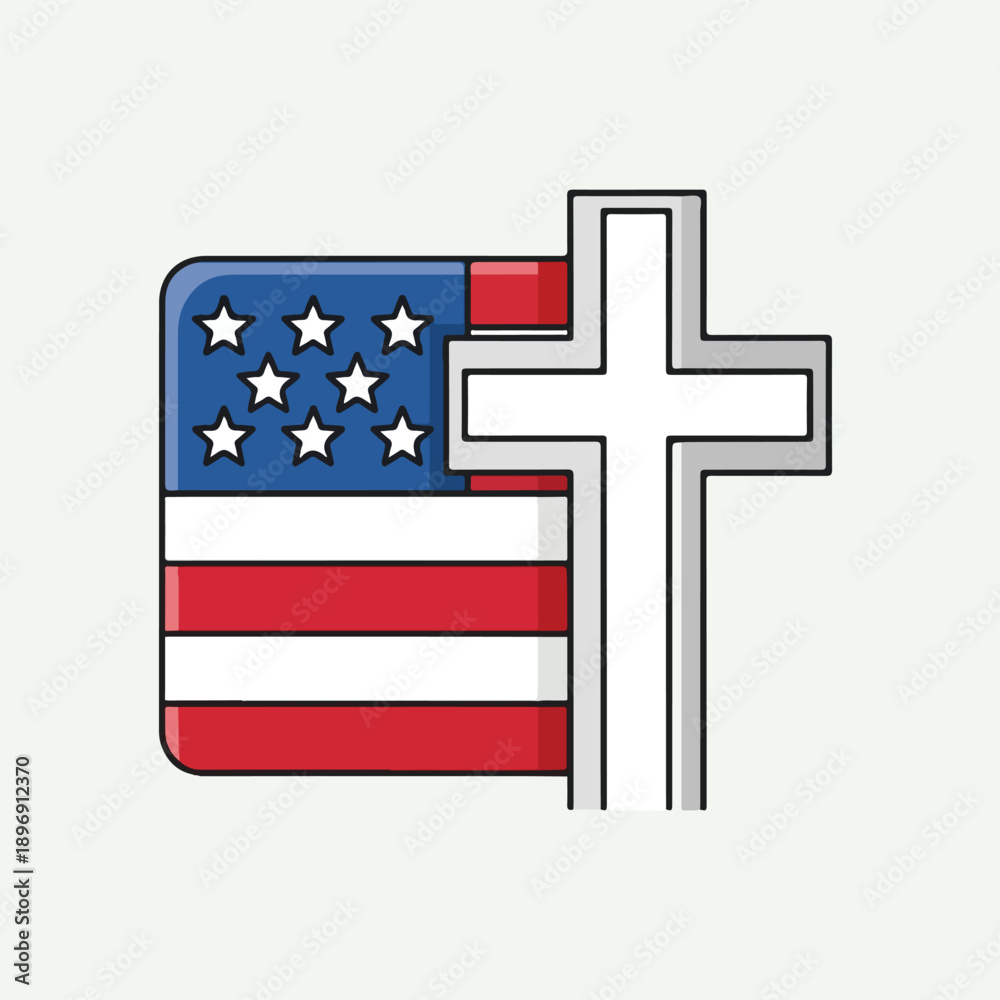 Obraz premium American Flag and Christian Cross Symbol.