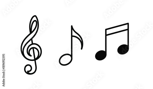 Black and white music notes on a pure for music or educational use