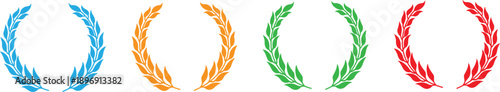 Laurel wreath icon set in flat and solid style with multiple color variations.