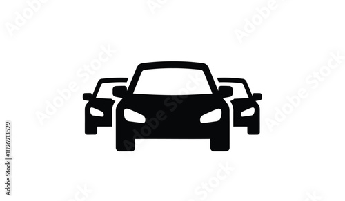 Three black car silhouettes facing forward