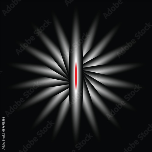 Stylized Black and White Radial Spikes with Red Core