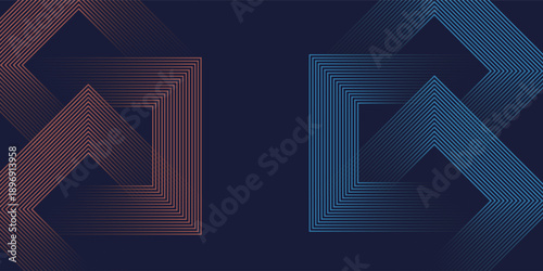 Dark abstract background with glowing geometric lines. Square lines pattern. Minimal geometric.