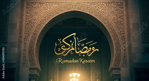 Ramadan kareem greeting card with ornate archway