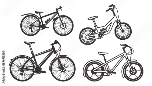 Diverse Bicycle Collection Vector Set for Cycling Lifestyle, Fitness, and Urban Commute Design Projects