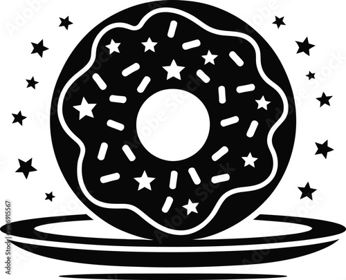 Frosted Glazed Donut on Plate with Stars