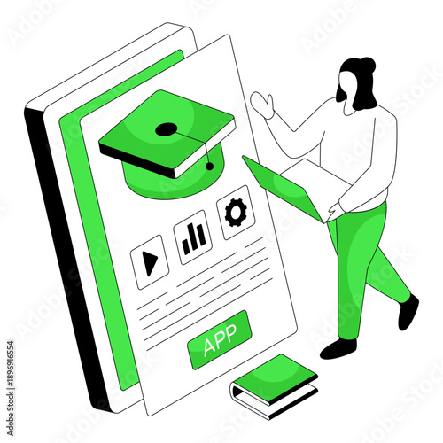 Mortarboard inside smartphone, illustration of mobile education app