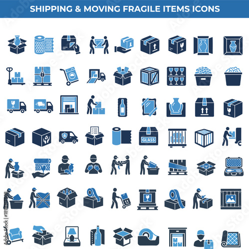 Shipping Packaging Icon Set Line – Delivery Box Fragile Goods Handling Logistics Warehouse Transport and More Web App Vector