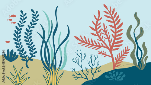 Vibrant Underwater Seaweed Kelp Forest Scene for Ocean Ecology Websites Aquarium Design Background Nature Calmness