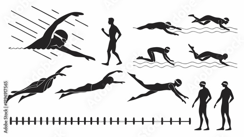 Swimming Strokes Icons Set Competitive Swimmer Training Water Sports Fitness Activities for Sports Website Design