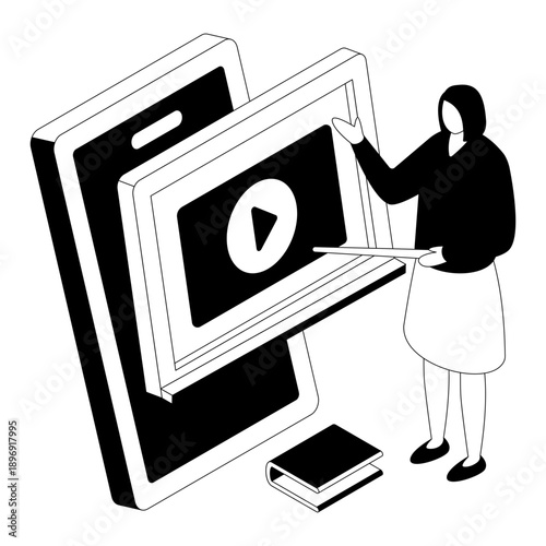 Editable design illustration of video learning 