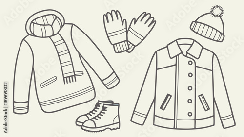 Winter Clothing Outline Icons for Seasonal Retail Sales Flyers Web Design Cold Weather Apparel Collection